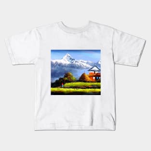 Panoramic View Of Beautiful Everest Mountain Kids T-Shirt